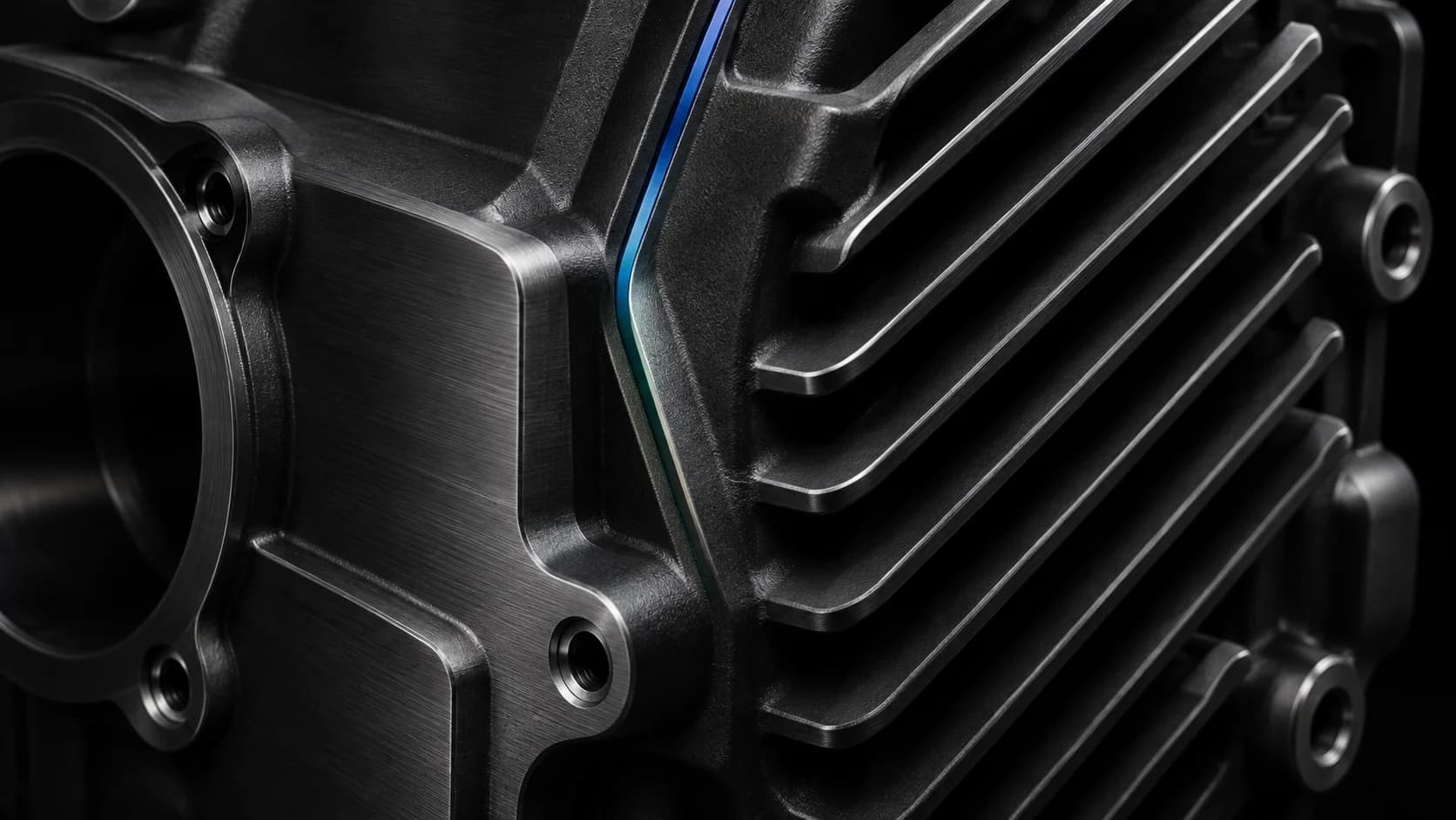 Dark machined metal with a fine illuminated channel